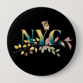 New York City and Squirrel Colorful Button