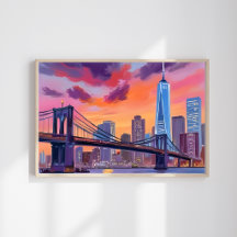 New York City Aquarell-Himmel-Linien-Brücken-Gemäl