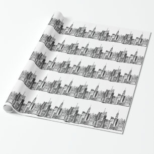 New York City Aquarell schwarz vintage Manhattan  Geschenkpapier