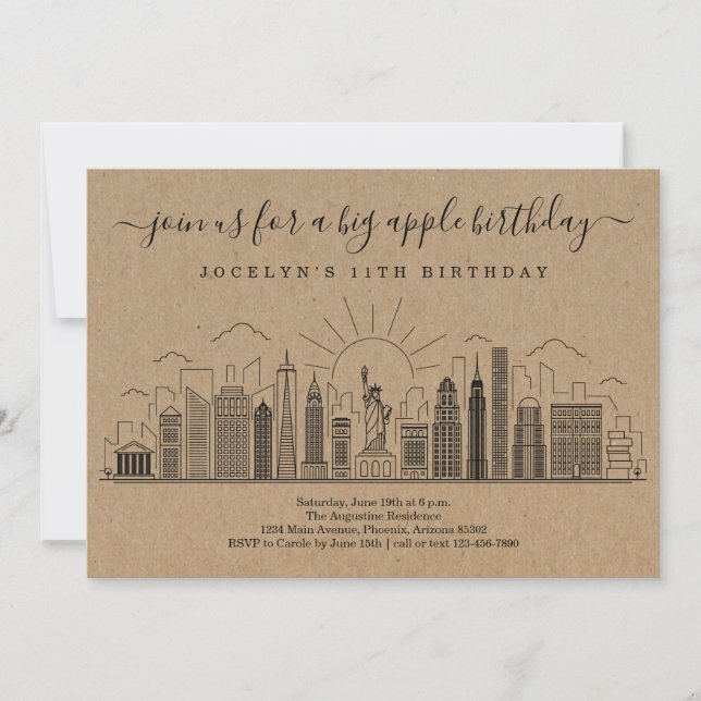 New York City Big Birthday Apple Party Einladung (Vorderseite)