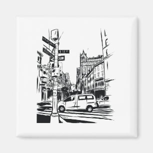 New York City Black and White Urban Street Scene Magnet