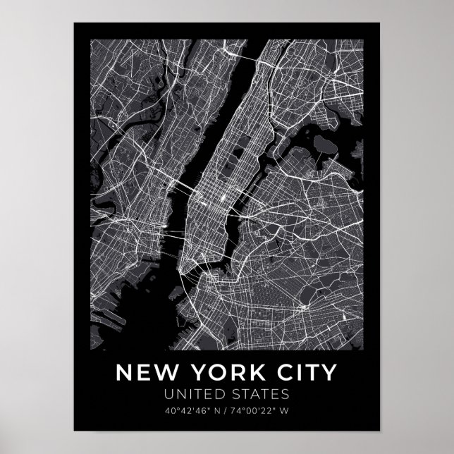 New York City Black City Map Poster (Vorne)