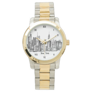 New York City Black Modern Skyline Travel NYC Armbanduhr
