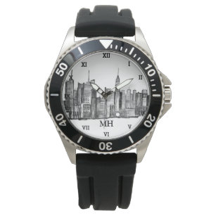 New York City Black Modern Skyline Travel NYC Armbanduhr