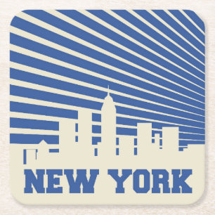 New York City Blau Rechteckiger Pappuntersetzer