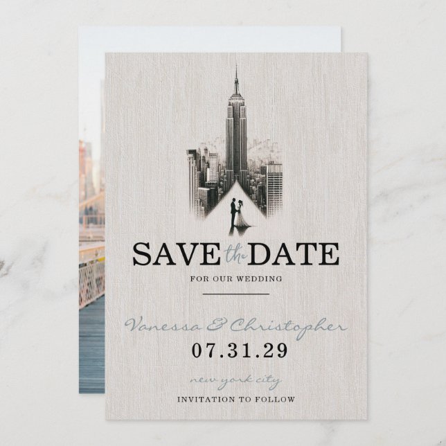 New York City Bridge & Groom Save the Date (Vorne/Hinten)