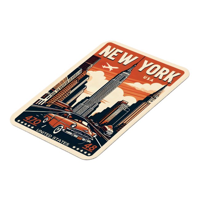 New York City - Brooklbrücke Vintages Klassikfahrz Magnet (Linke Seite)