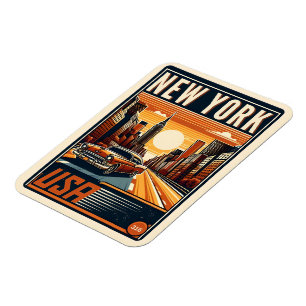 New York City - Brooklbrücke Vintages Klassikfahrz Magnet