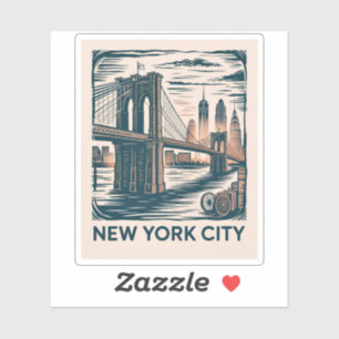 New York City Brooklyn Bridge Bold Retro Skyline Aufkleber