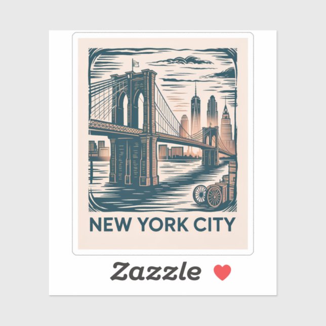 New York City Brooklyn Bridge Bold Retro Skyline Aufkleber (Blatt)