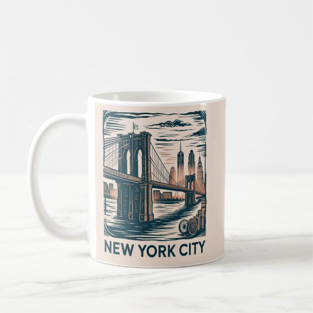 New York City Brooklyn Bridge Bold Retro Skyline Kaffeetasse (Links)