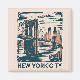 New York City Brooklyn Bridge Bold Retro Skyline Magnet