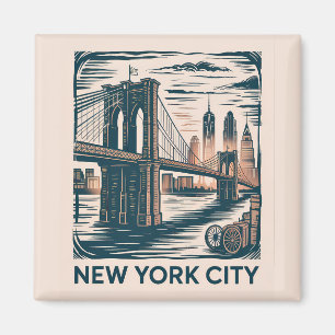 New York City Brooklyn Bridge Bold Retro Skyline Magnet