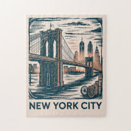 New York City Brooklyn Bridge Bold Retro Skyline Puzzle