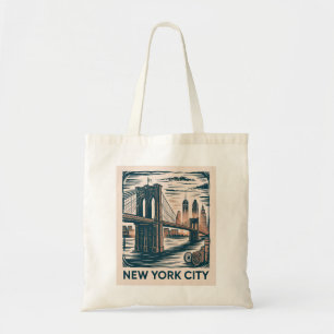 New York City Brooklyn Bridge Bold Retro Skyline Tragetasche