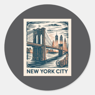 New York City Brooklyn Bridge Fette Retro-Silhouet Runder Aufkleber