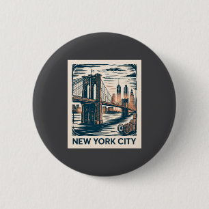 New York City Brooklyn Bridge Fette Retro-Skyline Button