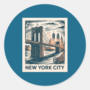 New York City Brooklyn Bridge Fette Retro-Skyline Runder Aufkleber