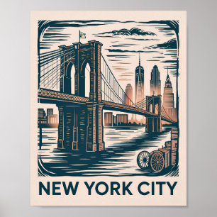 New York City Brooklyn Bridge Kühne Retro-Skyline Poster