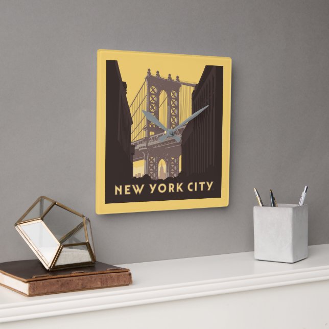 New York City | Brooklyn Bridge Quadratische Wanduhr (Büro)