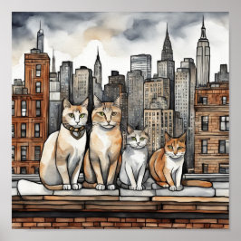 New York City Cats (watercolor) Poster