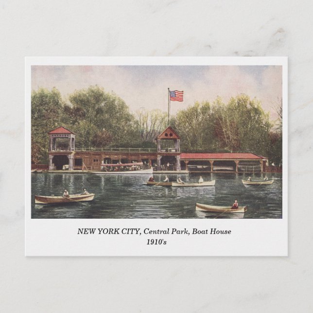 NEW YORK CITY Central Park Bootshaus Alte Postkart Postkarte (Vorderseite)