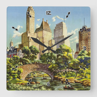 New York City Central Park Vintage Poster Quadratische Wanduhr