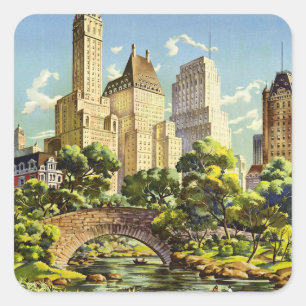 New York City Central Park Vintage Poster Quadratischer Aufkleber