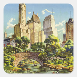 New York City Central Park Vintage Poster Quadratischer Aufkleber