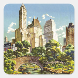 New York City Central Park Vintage Poster Quadratischer Aufkleber