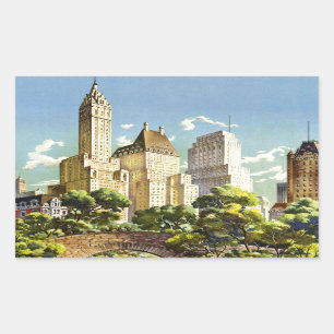 New York City Central Park Vintage Poster Rechteckiger Aufkleber