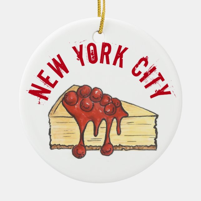 New York City Cherry Cheesecake Slice NYC Keramik Ornament (Vorne)