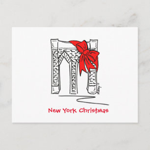 New York City Christmas NYC Brooklyn Bridge Bow Feiertagspostkarte