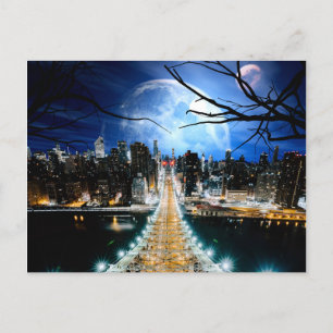 New York City Double Moon Altered Art  Postkarte
