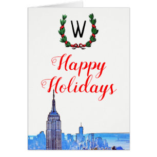 New York City Etch #2 Skyline Xmas Happy Holidays