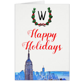 New York City Etch #2 Skyline Xmas Happy Holidays