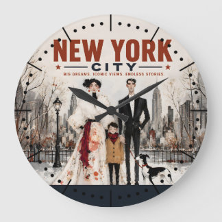 New York City Familienmode-Reiseplakat Urban Große Wanduhr