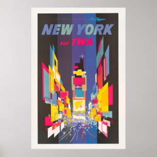 New York City Farbige Times Square Vintage Reisepl Poster