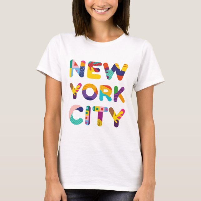 New York City - farbiger Text T-Shirt (Vorderseite)