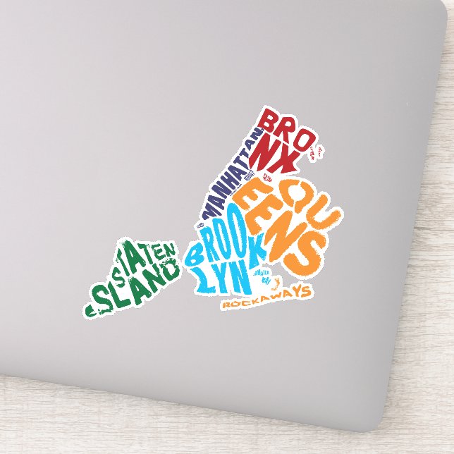 New York City Five Boroughs Word Art Map Aufkleber (Detail)