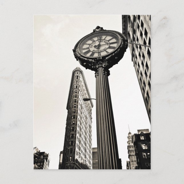New York City - Flatiron Gebäude and Clock Postkarte (Vorderseite)