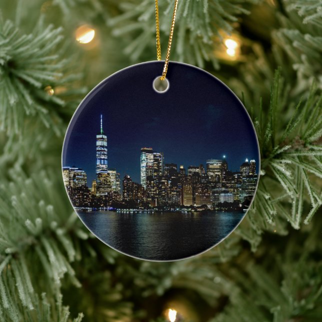 New York City Freedom Tower Skyline Keramik Ornament (Baum)