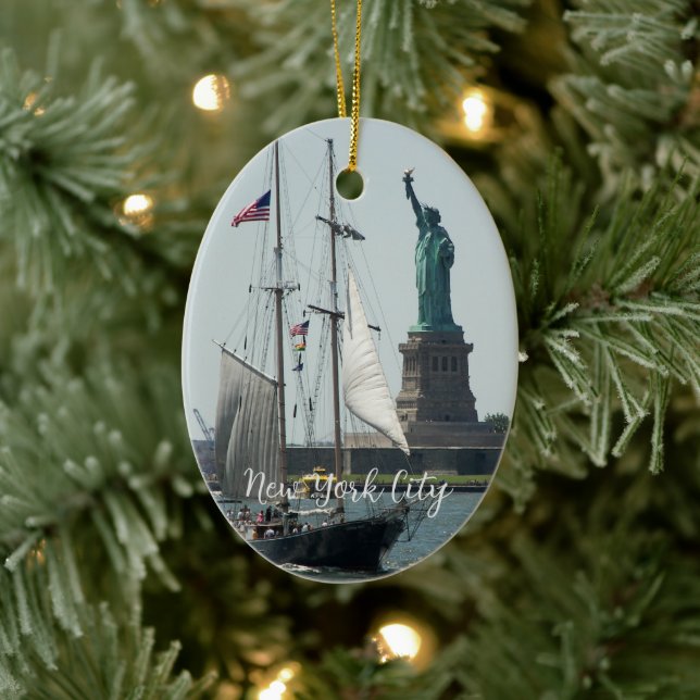 New York City Harbour Travel Foto Keramik Ornament (Baum)