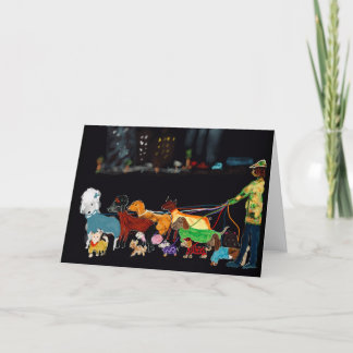 New York City Hundeschwalker mit Hunden in Mänteln Feiertagskarte