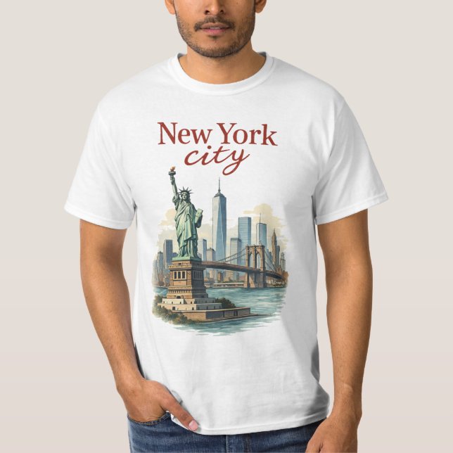 New York City – Iconic Statue & Skyline T-Shirt (Vorderseite)