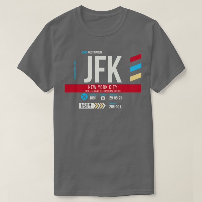 New York City JFK Airport Code Gepäckmarke T-Shirt (Design vorne)