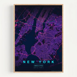 New York City Karte NYC Neon Wandkunst Poster Gesc