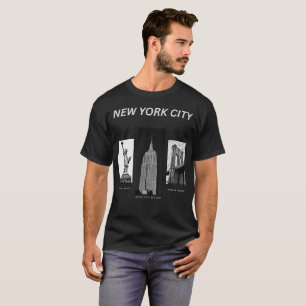New York City Landmarks Schwarz Weiß Urbane Illust T-Shirt