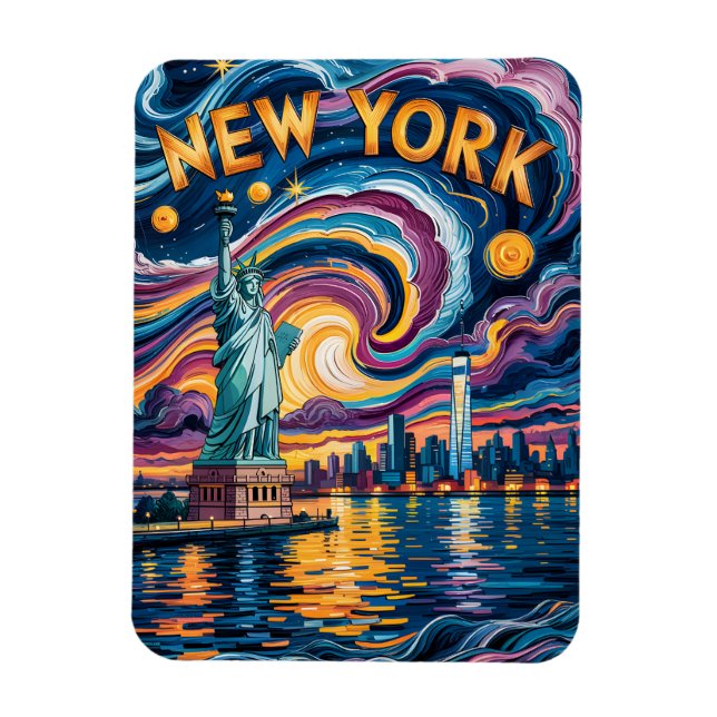 New York City Liberty in Van Gogh Style Travel Magnet (Vertikal)