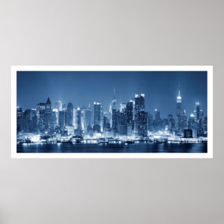 New York City Manhattan Night Skyline View Poster